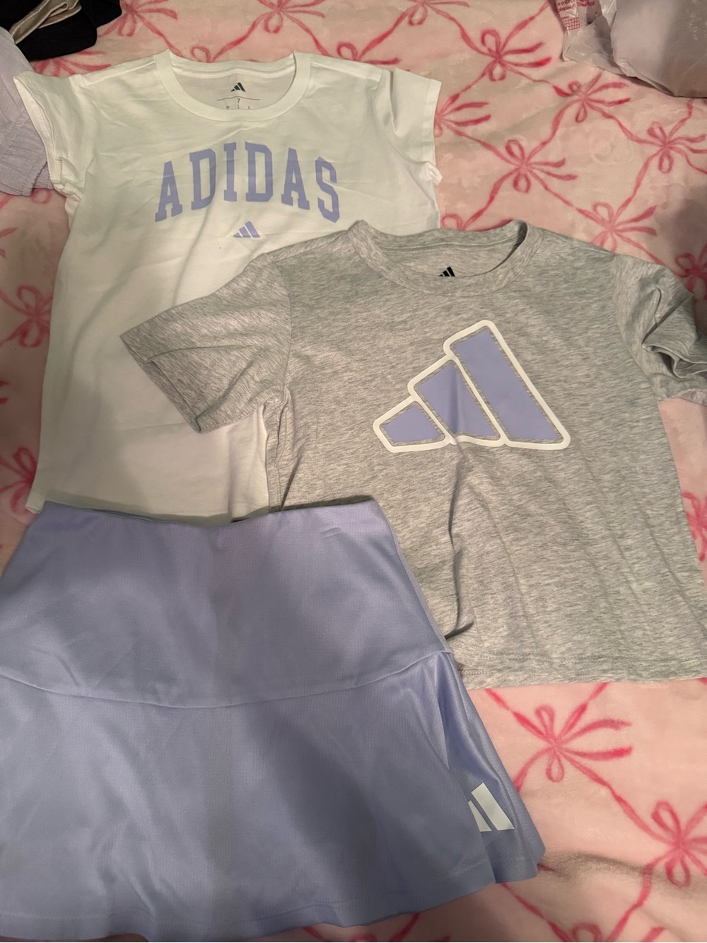 adidas Girls Lavender Skort with White & Gray Logo Tees